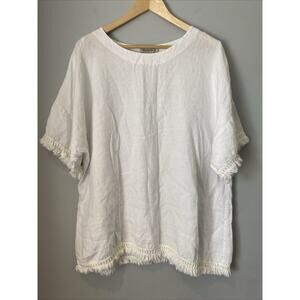 Zelante Italian Linen Tunic Blouse Women's Plus 2X Tasseled Minimal Lagenlook